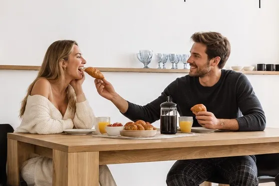 смех за столом. Love story для пары — фотосессия в зале Кальций, PhotoHub